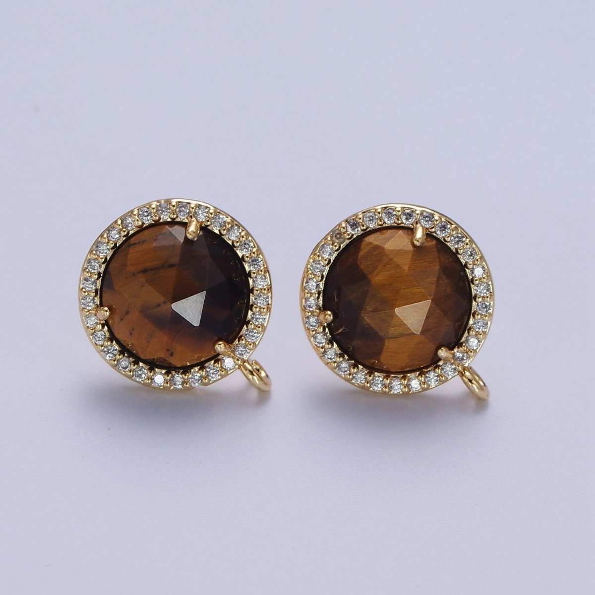 Multifaceted Round CZ Micro Paved Natural Stone Open Loop Stud Earrings Supply | K-084-K-086 K-092 K-094 K-095 K-098 K-099 K-120 K-146 K-169 K-181 - K-184