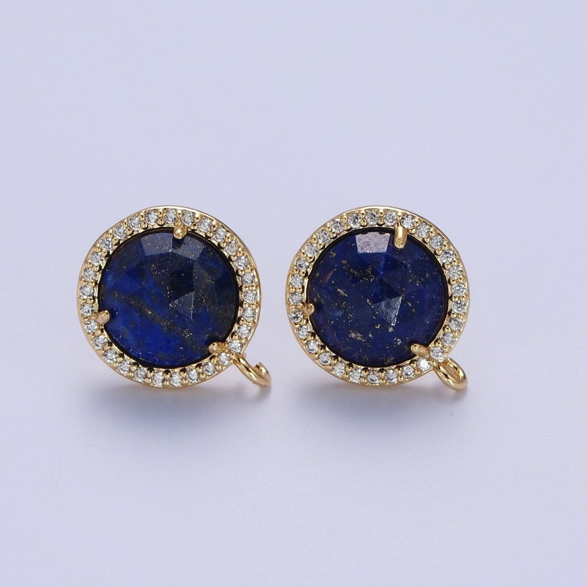Multifaceted Round CZ Micro Paved Natural Stone Open Loop Stud Earrings Supply | K-084-K-086 K-092 K-094 K-095 K-098 K-099 K-120 K-146 K-169 K-181 - K-184
