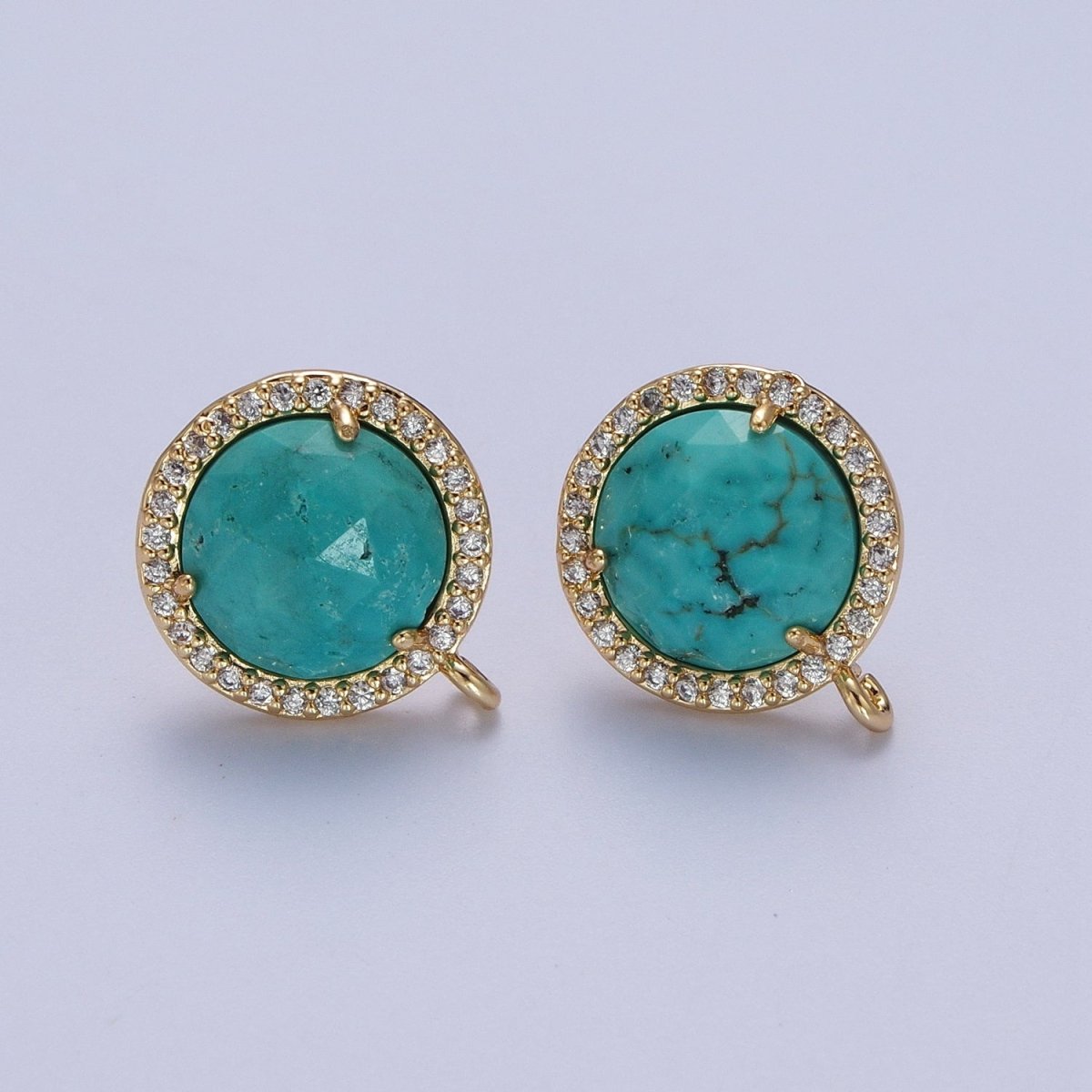 Multifaceted Round CZ Micro Paved Natural Stone Open Loop Stud Earrings Supply | K-084-K-086 K-092 K-094 K-095 K-098 K-099 K-120 K-146 K-169 K-181 - K-184