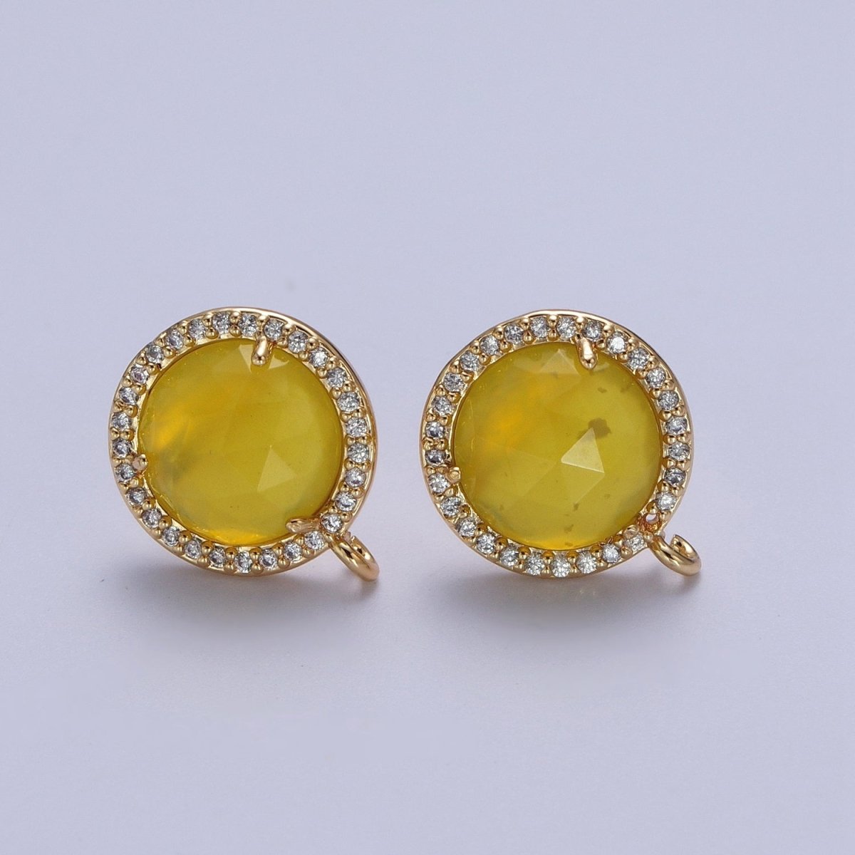 Multifaceted Round CZ Micro Paved Natural Stone Open Loop Stud Earrings Supply | K-084-K-086 K-092 K-094 K-095 K-098 K-099 K-120 K-146 K-169 K-181 - K-184