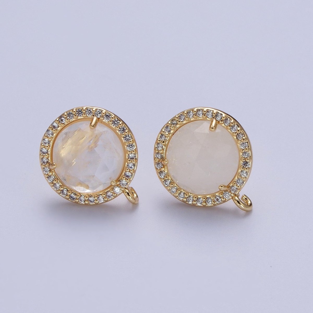 Multifaceted Round CZ Micro Paved Natural Stone Open Loop Stud Earrings Supply | K-084-K-086 K-092 K-094 K-095 K-098 K-099 K-120 K-146 K-169 K-181 - K-184