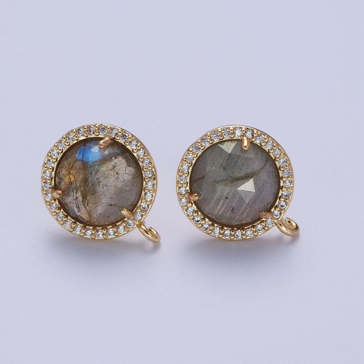 Multifaceted Round CZ Micro Paved Natural Stone Open Loop Stud Earrings Supply | K-084-K-086 K-092 K-094 K-095 K-098 K-099 K-120 K-146 K-169 K-181 - K-184