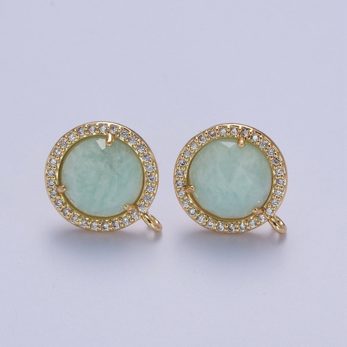 Multifaceted Round CZ Micro Paved Natural Stone Open Loop Stud Earrings Supply | K-084-K-086 K-092 K-094 K-095 K-098 K-099 K-120 K-146 K-169 K-181 - K-184