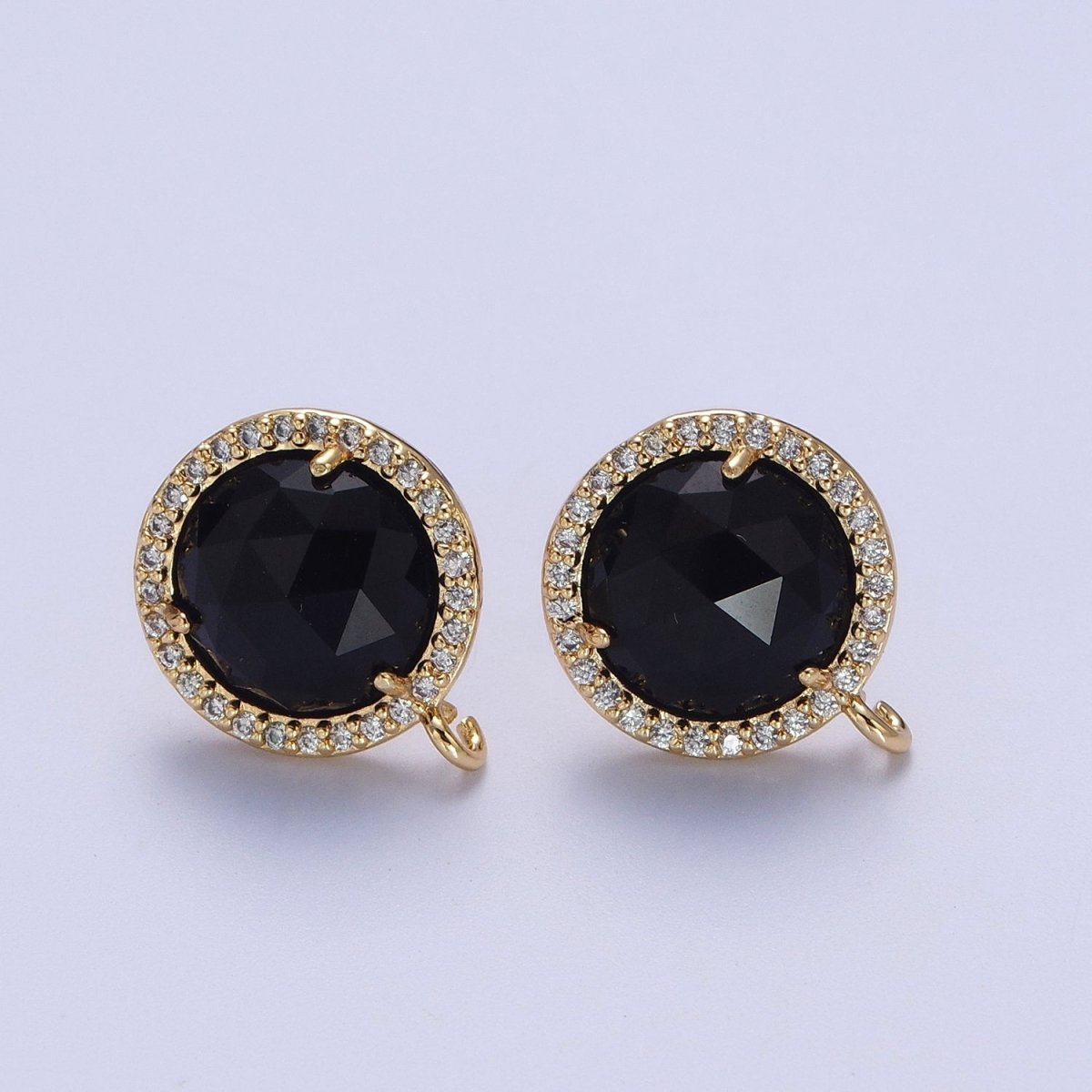 Multifaceted Round CZ Micro Paved Natural Stone Open Loop Stud Earrings Supply | K-084-K-086 K-092 K-094 K-095 K-098 K-099 K-120 K-146 K-169 K-181 - K-184