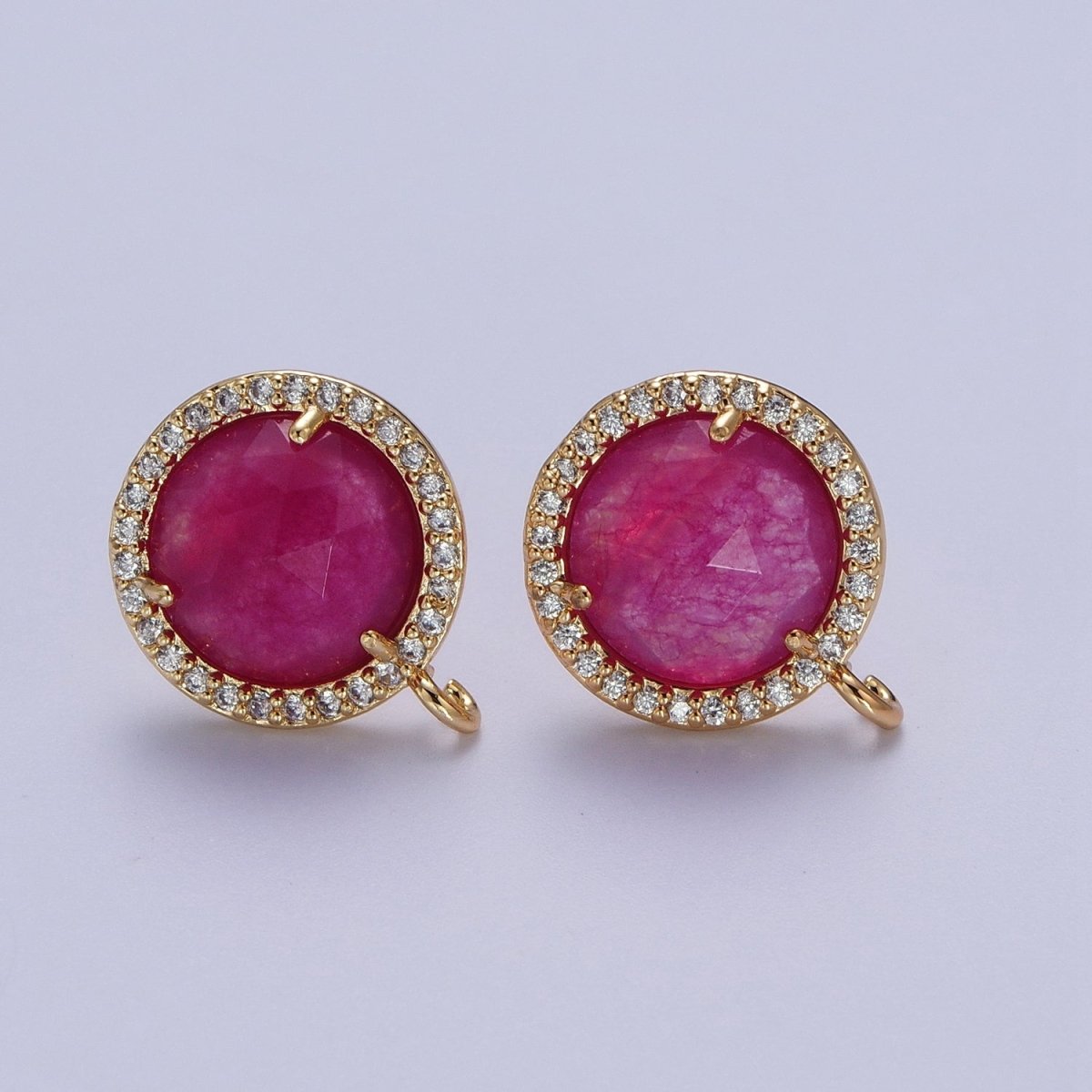 Multifaceted Round CZ Micro Paved Natural Stone Open Loop Stud Earrings Supply | K-084-K-086 K-092 K-094 K-095 K-098 K-099 K-120 K-146 K-169 K-181 - K-184