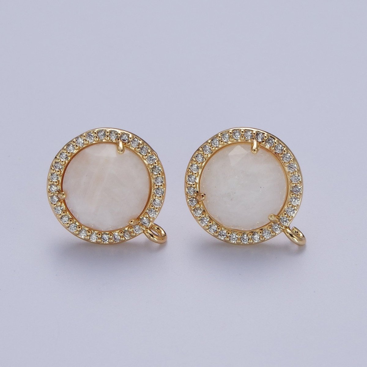 Multifaceted Round CZ Micro Paved Natural Stone Open Loop Stud Earrings Supply | K-084-K-086 K-092 K-094 K-095 K-098 K-099 K-120 K-146 K-169 K-181 - K-184