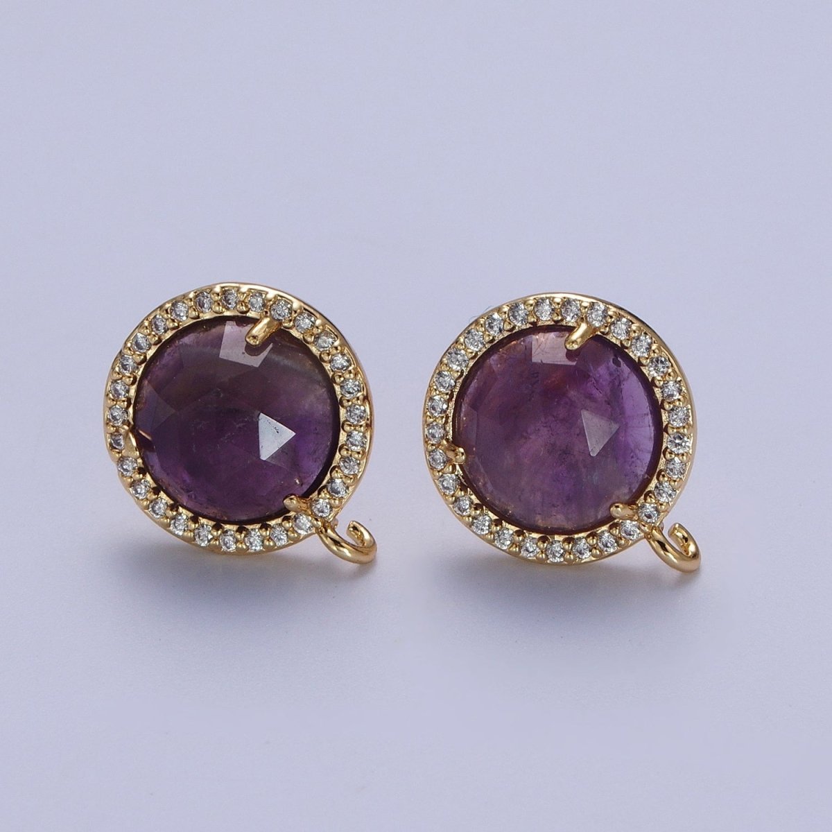 Multifaceted Round CZ Micro Paved Natural Stone Open Loop Stud Earrings Supply | K-084-K-086 K-092 K-094 K-095 K-098 K-099 K-120 K-146 K-169 K-181 - K-184