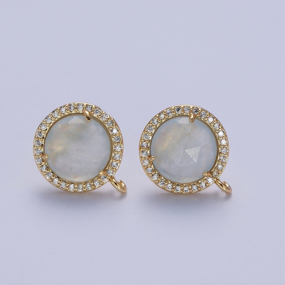 Multifaceted Round CZ Micro Paved Natural Stone Open Loop Stud Earrings Supply | K-084-K-086 K-092 K-094 K-095 K-098 K-099 K-120 K-146 K-169 K-181 - K-184