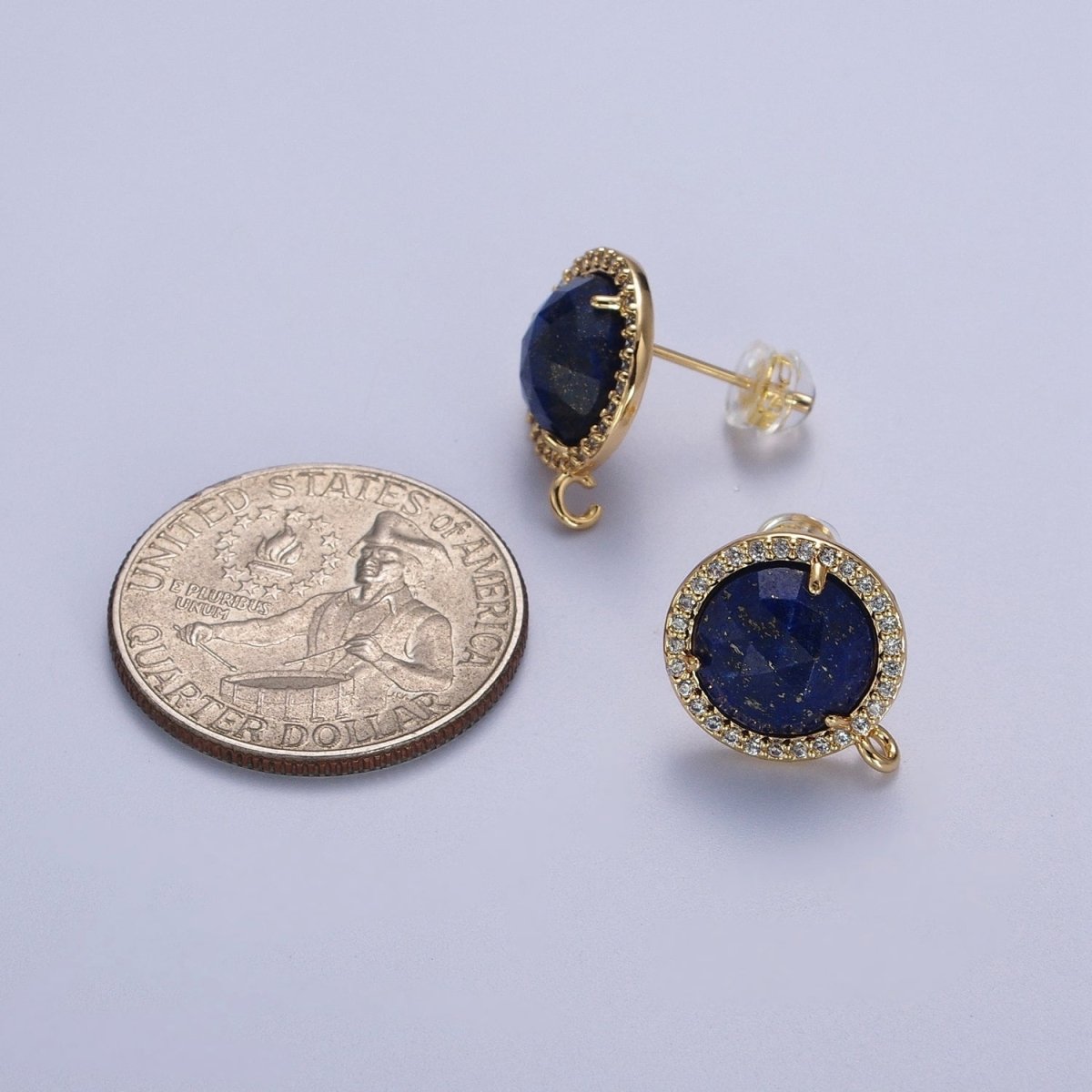 Multifaceted Round CZ Micro Paved Natural Stone Open Loop Stud Earrings Supply | K-084-K-086 K-092 K-094 K-095 K-098 K-099 K-120 K-146 K-169 K-181 - K-184