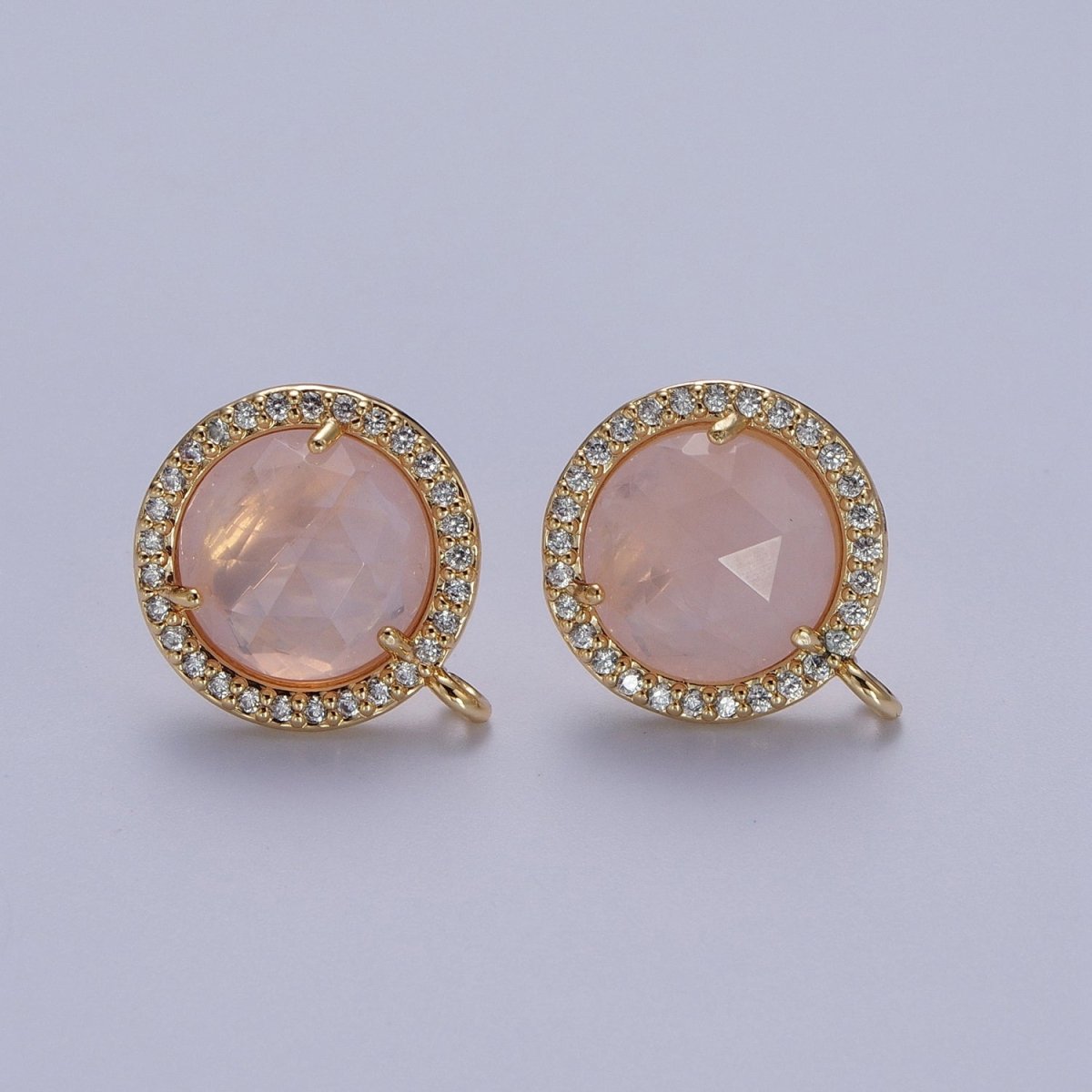 Multifaceted Round CZ Micro Paved Natural Stone Open Loop Stud Earrings Supply | K-084-K-086 K-092 K-094 K-095 K-098 K-099 K-120 K-146 K-169 K-181 - K-184
