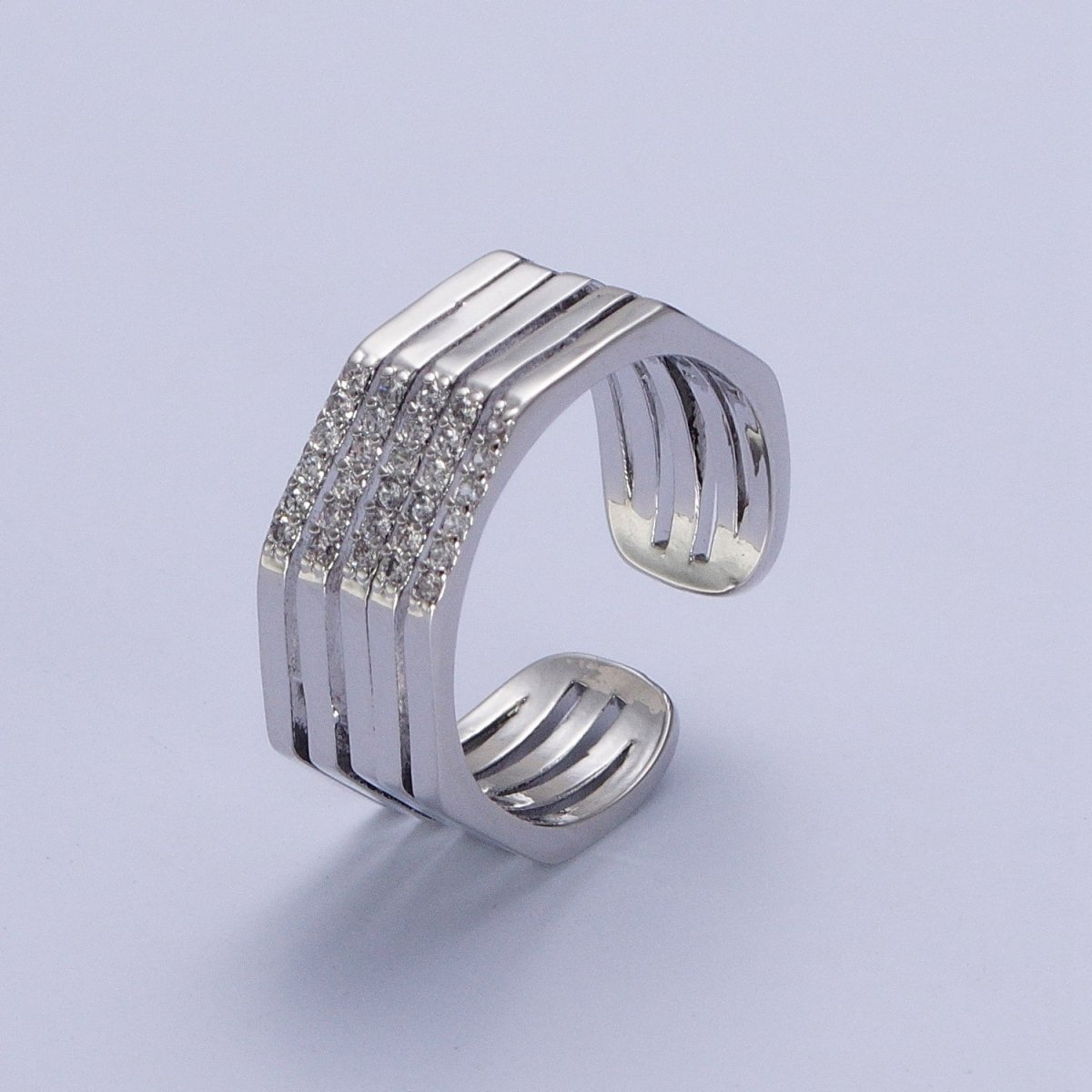Multiple Band Clear Micro Pave Cubic Zirconia Wide Band Gold & Silver Adjustable Ring R-173 R-175