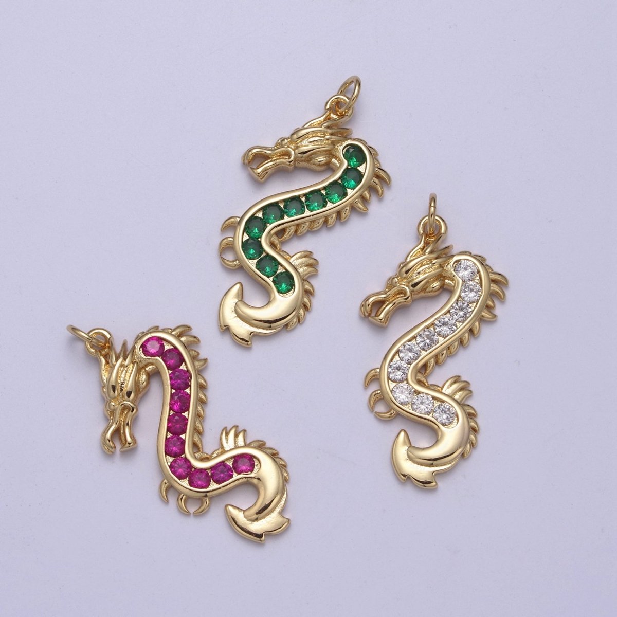 Mystical Dragon Pendant in 24K Gold Filled Animal Charm Cubic Zirconia Necklace Pendant N-406 - N-408