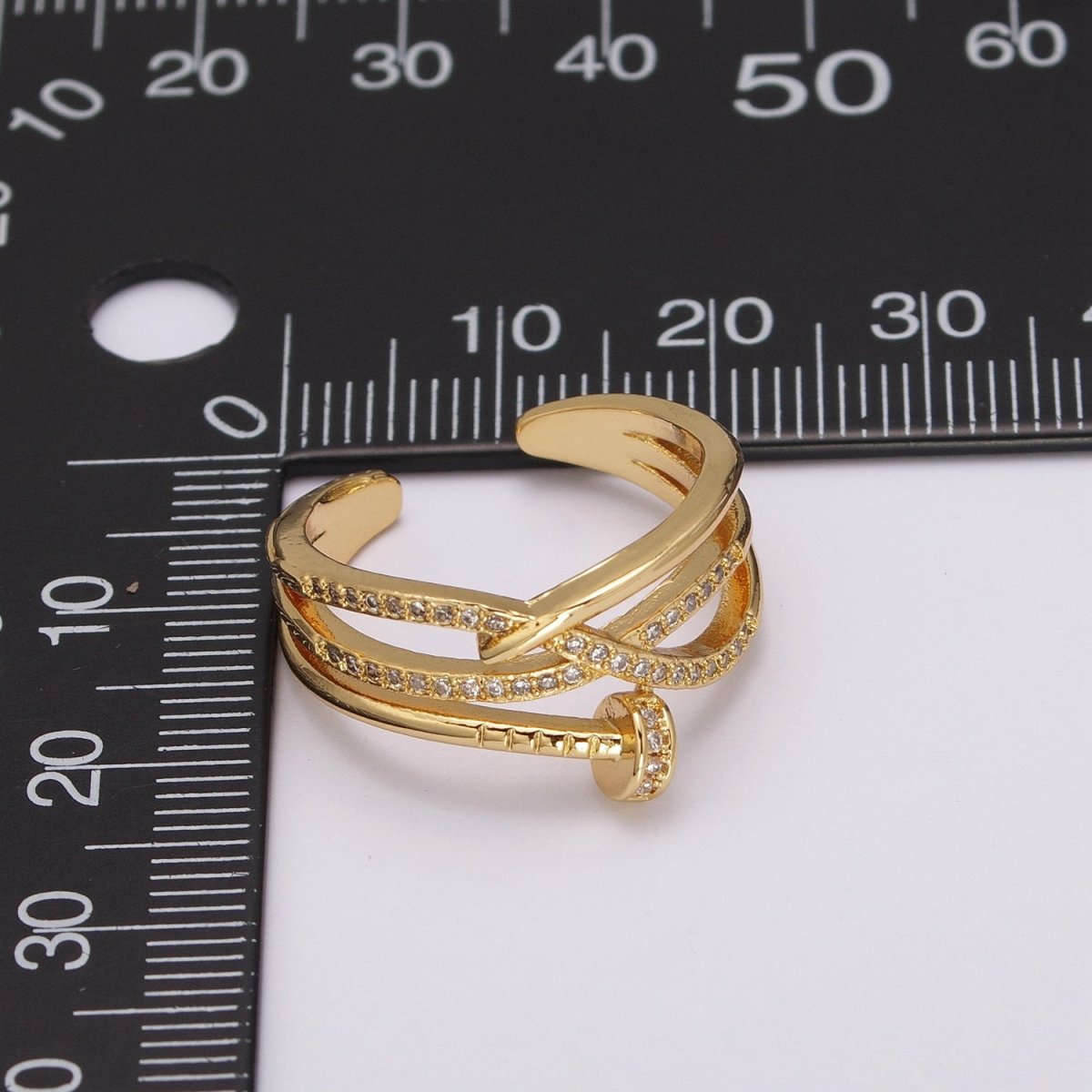 OS Nail ring Gold Cross Over Nail wrap ring CZ Gold ring Spiral nail ring Unique ring Nail jewelry Adjustable ring U-124