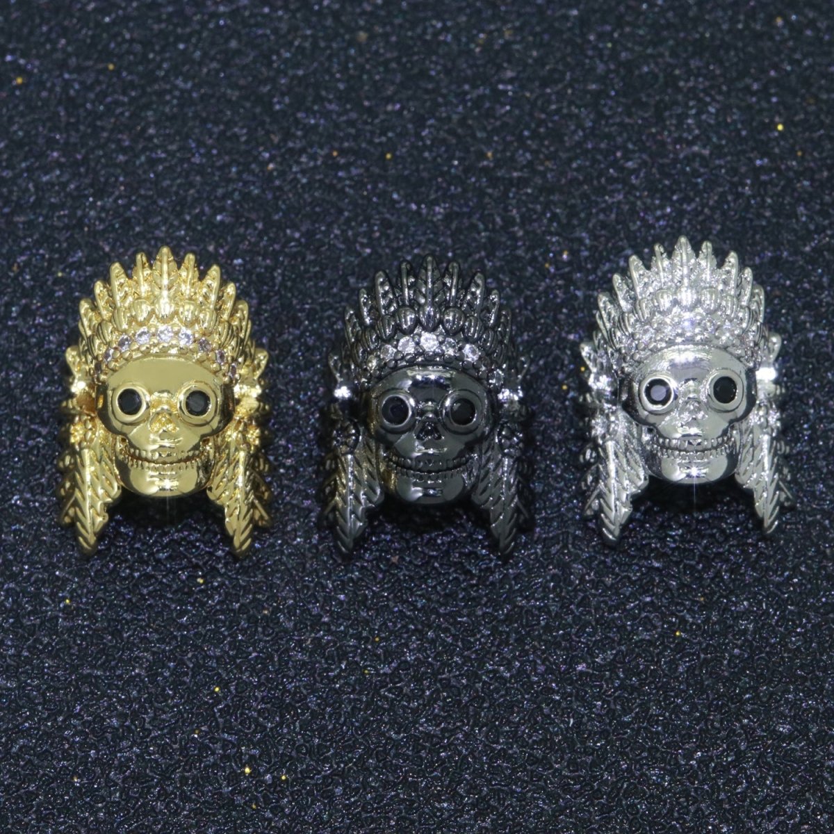 Native American Indian Head Charm Bead, Indian Chef Head Micro Pave CZ, Indian Skull Head Charm Bead, DIY, Jewelry Making, 16x11mm B-620