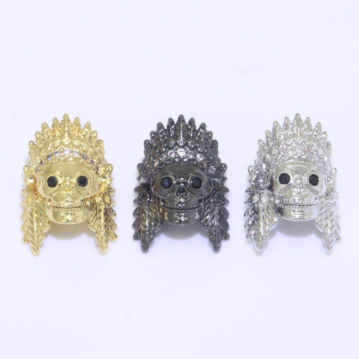 Native American Indian Head Charm Bead, Indian Chef Head Micro Pave CZ, Indian Skull Head Charm Bead, DIY, Jewelry Making, 16x11mm B-620