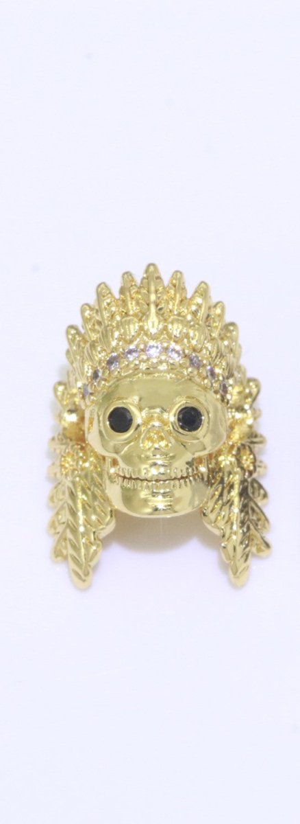 Native American Indian Head Charm Bead, Indian Chef Head Micro Pave CZ, Indian Skull Head Charm Bead, DIY, Jewelry Making, 16x11mm B-620