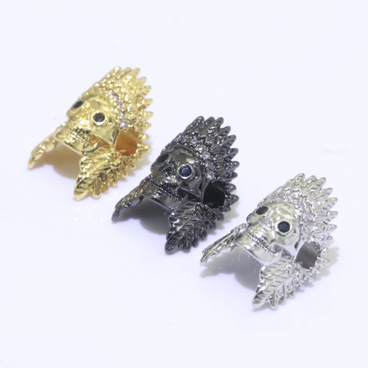 Native American Indian Head Charm Bead, Indian Chef Head Micro Pave CZ, Indian Skull Head Charm Bead, DIY, Jewelry Making, 16x11mm B-620