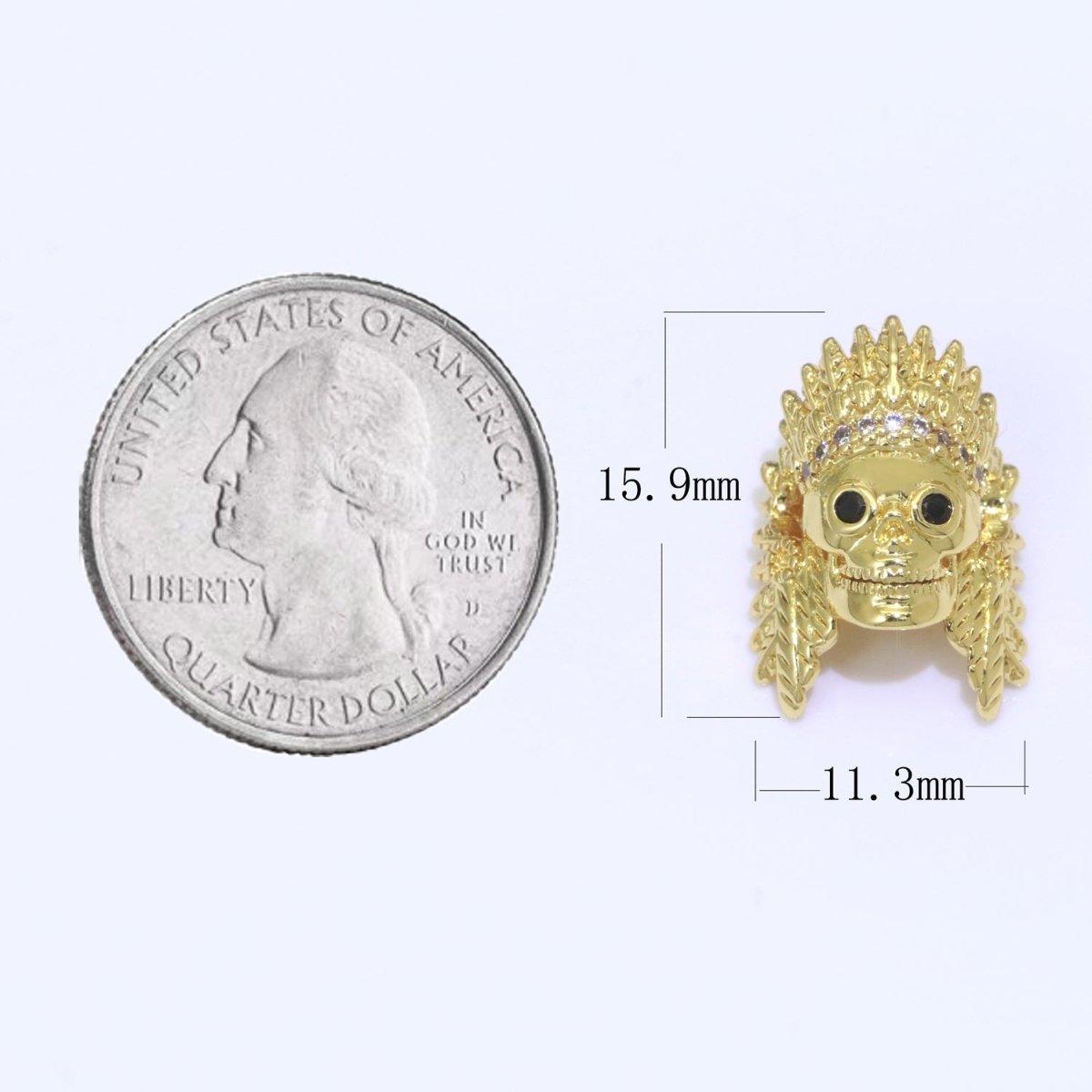 Native American Indian Head Charm Bead, Indian Chef Head Micro Pave CZ, Indian Skull Head Charm Bead, DIY, Jewelry Making, 16x11mm B-620