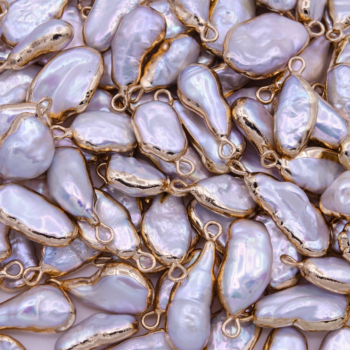 Natural Abstract Baroque Cultured White Freshwater Pearl Gold Coated Charm | P-1846 - DLUXCA