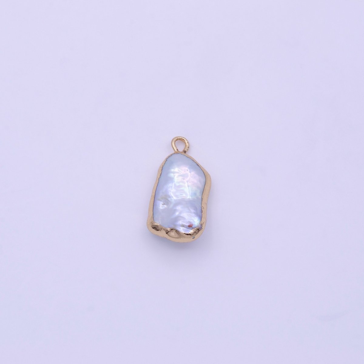 Natural Abstract Baroque Cultured White Freshwater Pearl Gold Coated Charm | P-1846 - DLUXCA