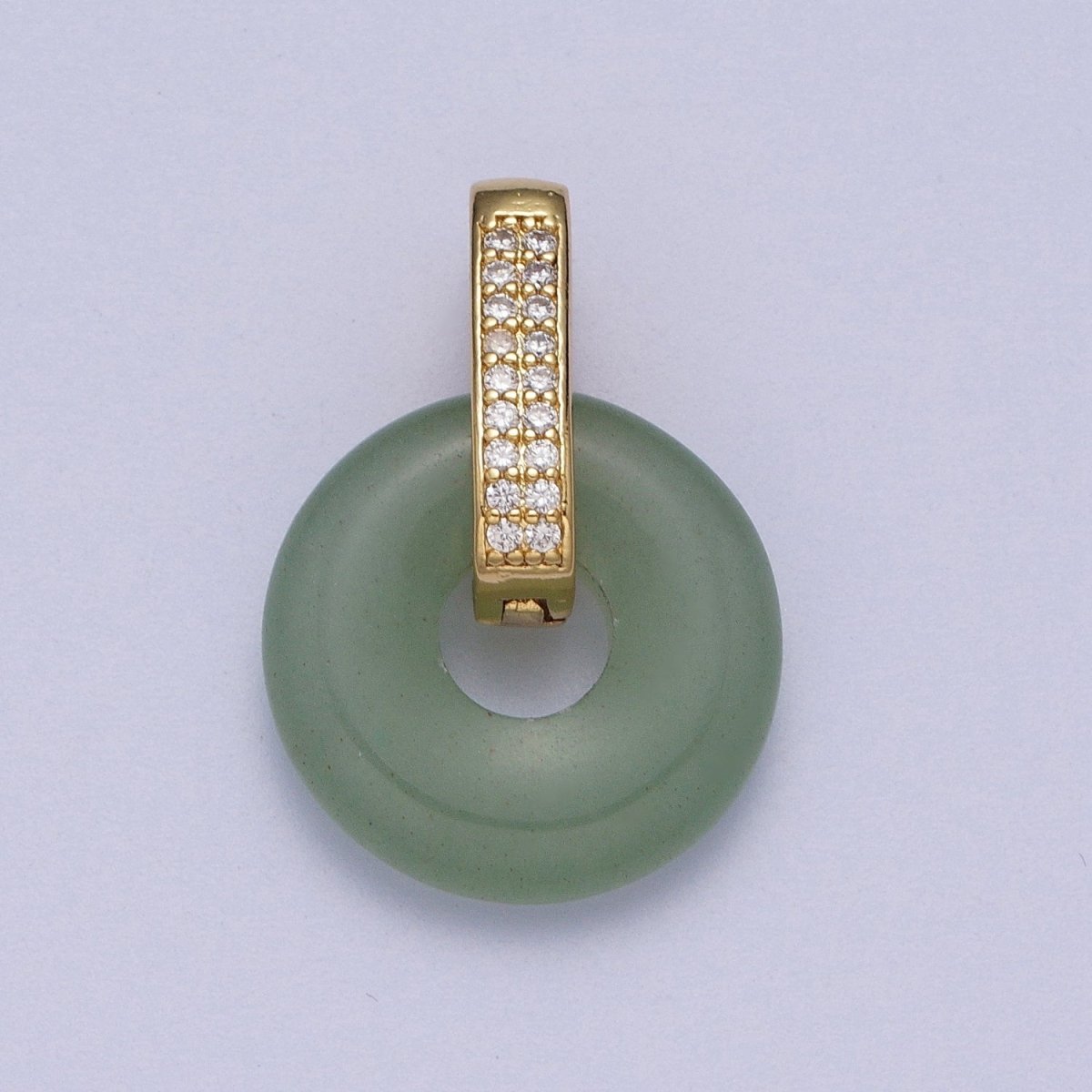 Natural  Amethyst, Onyx, Jade, Tiger Eye, Rose Quartz Donut Micro Paved Pendant H-267 H-270 H-271 H-272 H-273