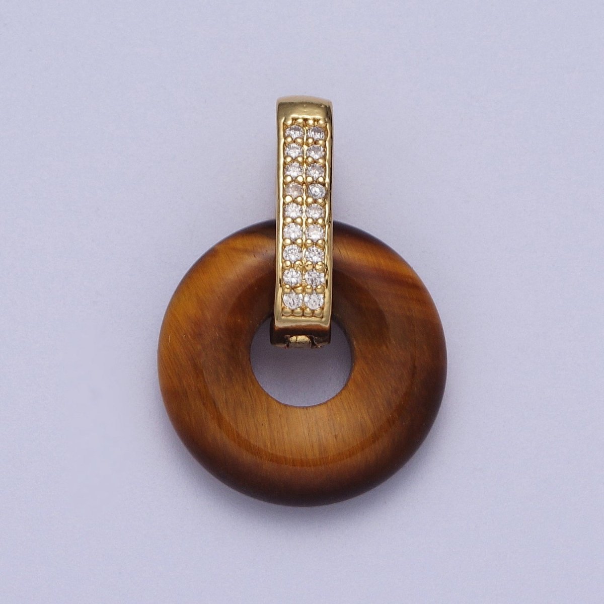 Natural  Amethyst, Onyx, Jade, Tiger Eye, Rose Quartz Donut Micro Paved Pendant H-267 H-270 H-271 H-272 H-273