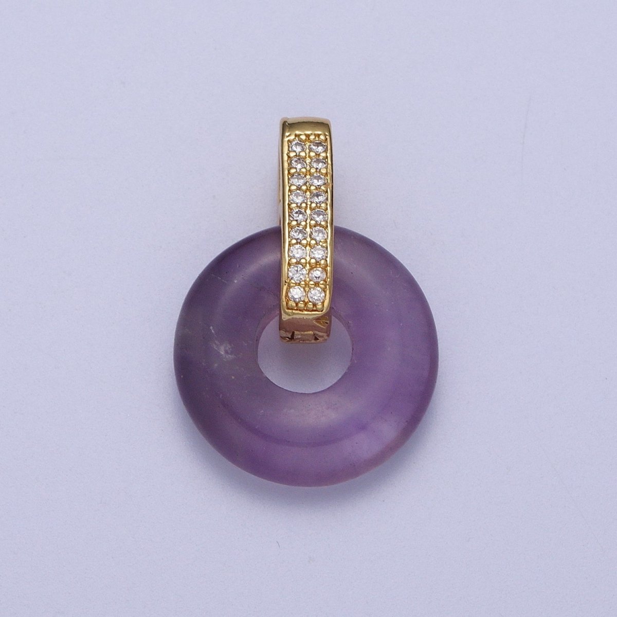 Natural  Amethyst, Onyx, Jade, Tiger Eye, Rose Quartz Donut Micro Paved Pendant H-267 H-270 H-271 H-272 H-273