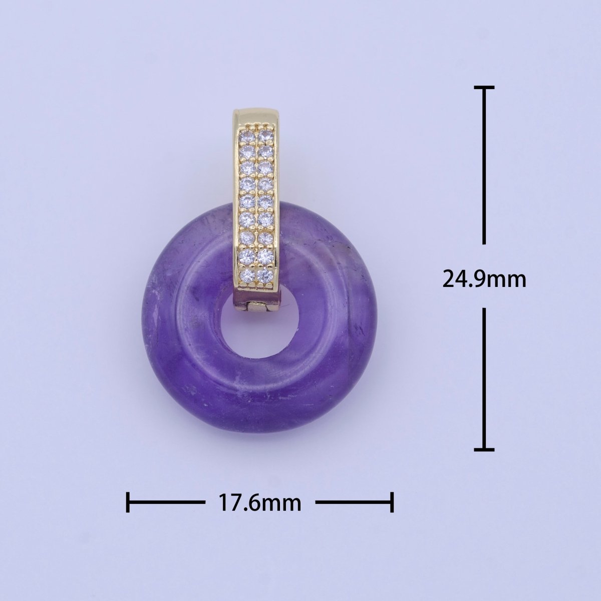 Natural  Amethyst, Onyx, Jade, Tiger Eye, Rose Quartz Donut Micro Paved Pendant H-267 H-270 H-271 H-272 H-273