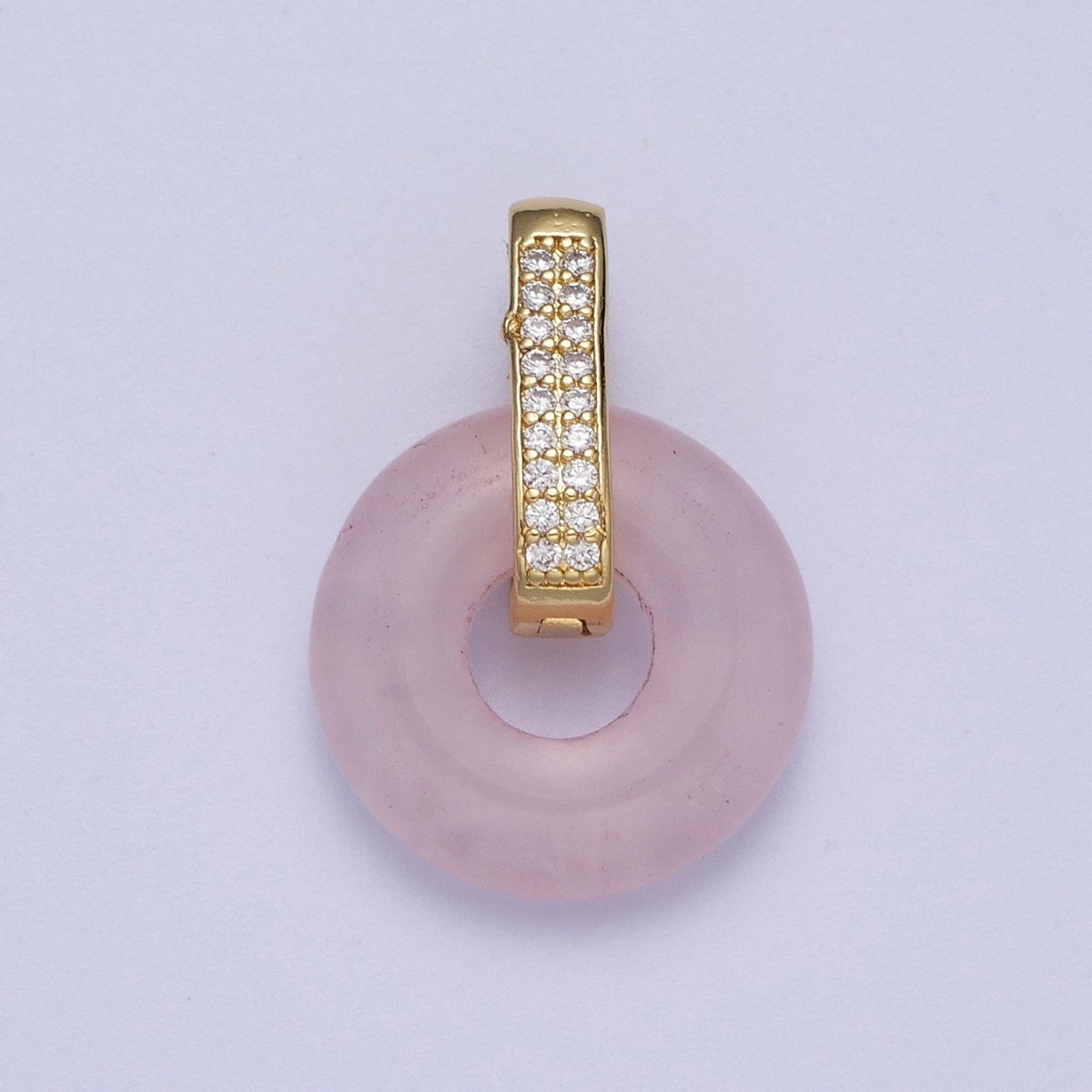 Natural  Amethyst, Onyx, Jade, Tiger Eye, Rose Quartz Donut Micro Paved Pendant H-267 H-270 H-271 H-272 H-273