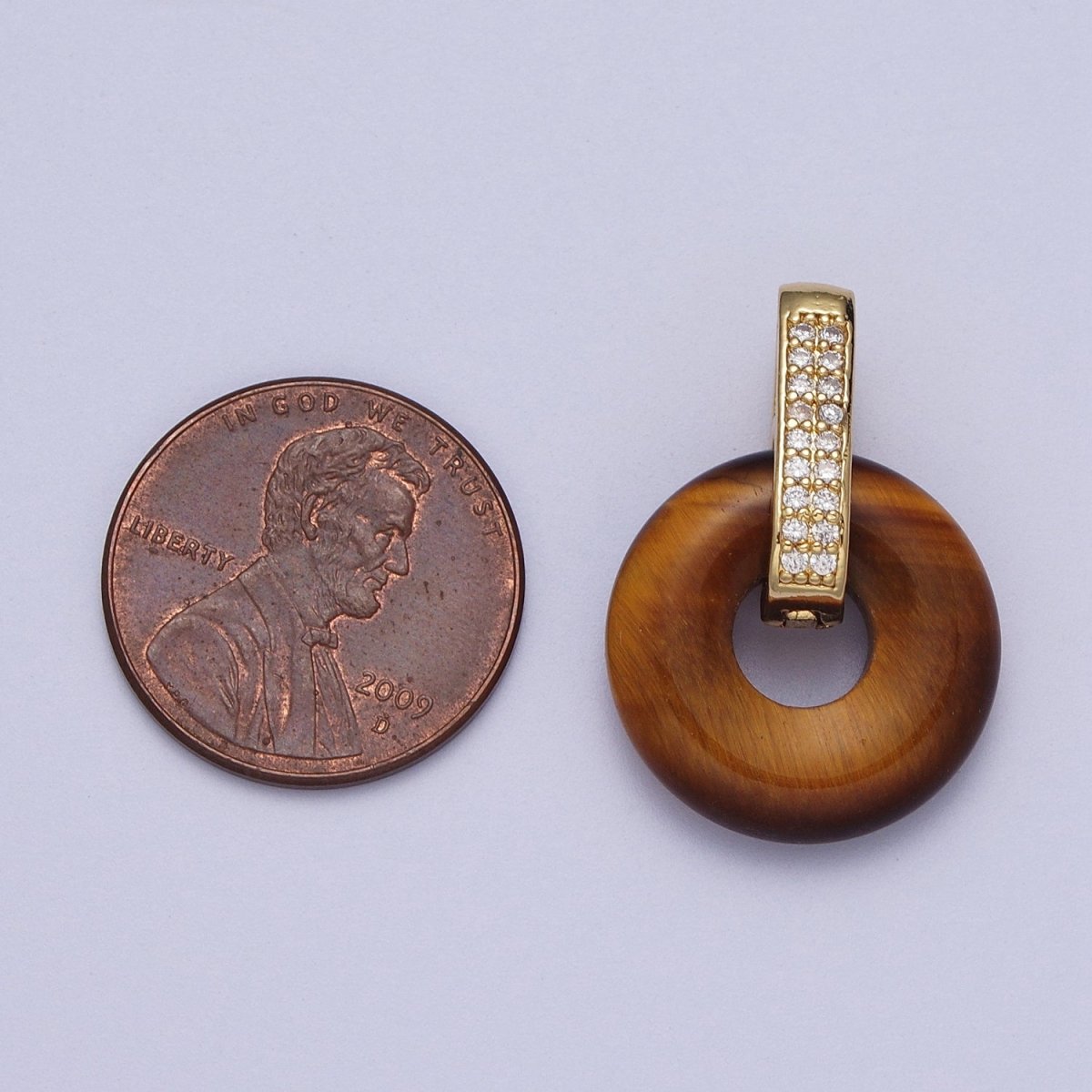 Natural  Amethyst, Onyx, Jade, Tiger Eye, Rose Quartz Donut Micro Paved Pendant H-267 H-270 H-271 H-272 H-273