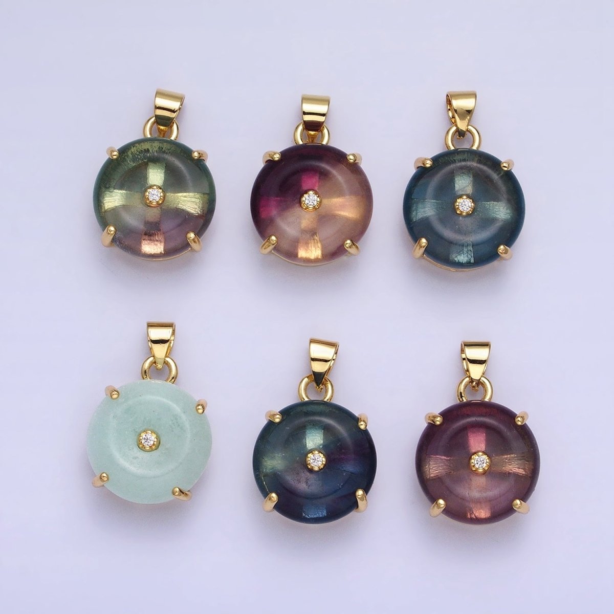 Natural Fluorite Purple and Blue Green Amazonite Natural Gemstone Donut Hole Transparent Pendants AA-317 AA-318 AA-319 AA-320 AA-321 AA-322