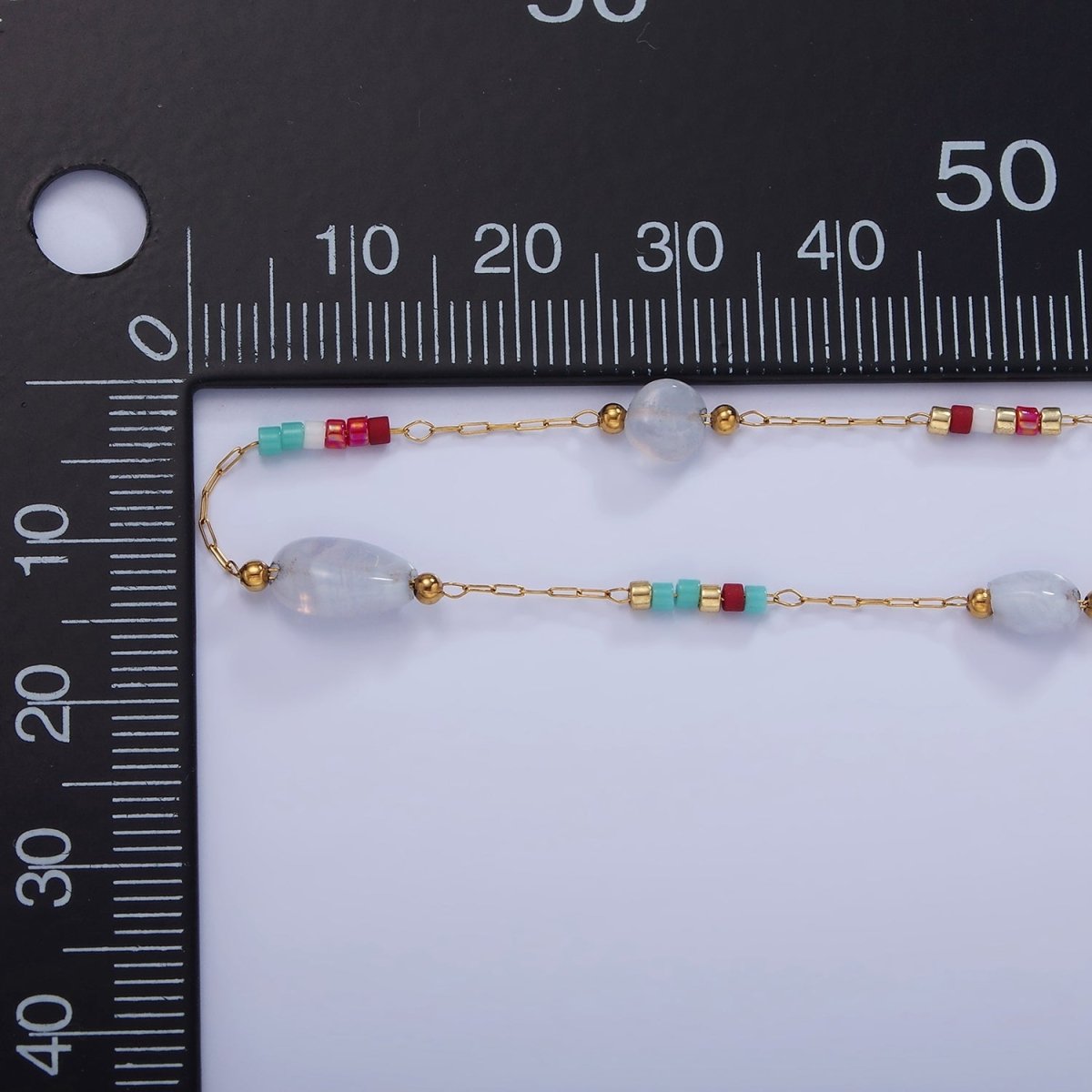 Natural Gemstone Beaded Chain By Yard Stainless Steel Gold Rosary Chain | ROLL-1498 1503