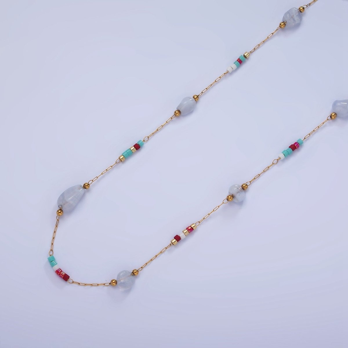 Natural Gemstone Beaded Chain By Yard Stainless Steel Gold Rosary Chain | ROLL-1498 1503