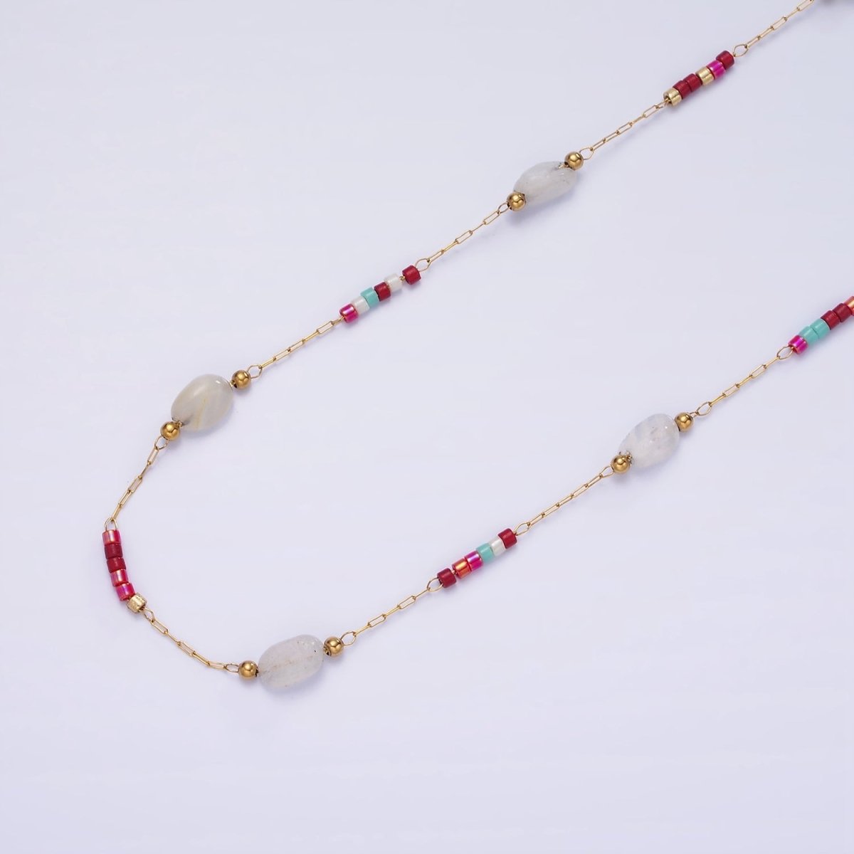Natural Gemstone Beaded Chain By Yard Stainless Steel Gold Rosary Chain | ROLL-1498 1503