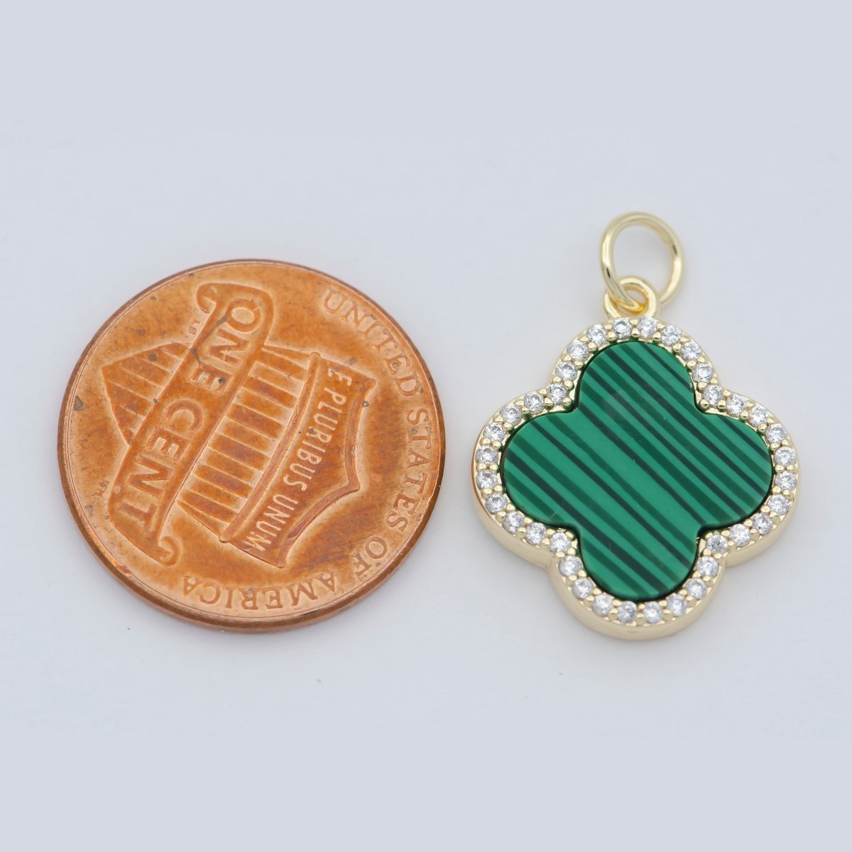 Natural Gemstone charm Malachite Clover pendant, Gold Filled Charm Semi Previous Stone with Gold Filled Bezel for Earring necklace Bracelet M-369 - DLUXCA