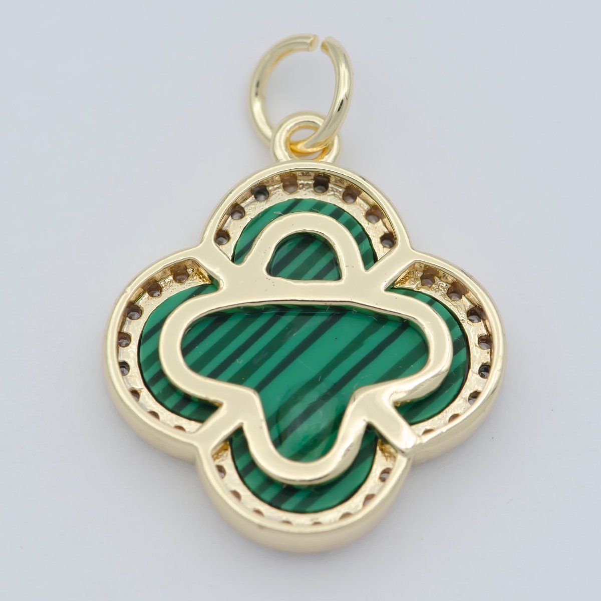 Natural Gemstone charm Malachite Clover pendant, Gold Filled Charm Semi Previous Stone with Gold Filled Bezel for Earring necklace Bracelet M-369 - DLUXCA