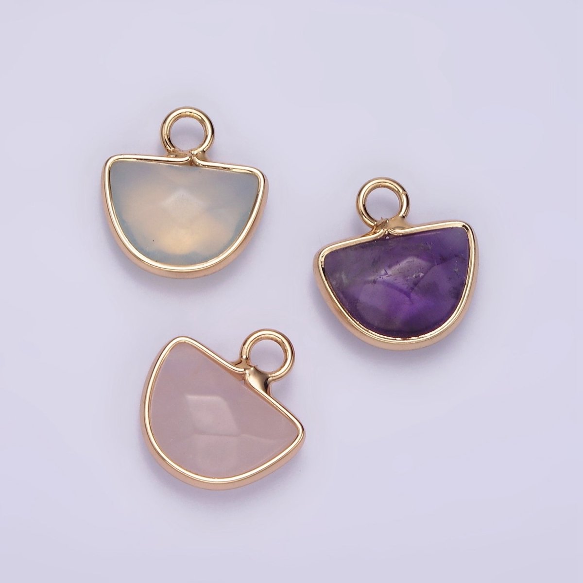 Natural Gemstone Half Moon Semi-Circle Charm Opal Amethyst Rose Quartz Semi-Precious Gemstones  N1724 N1725