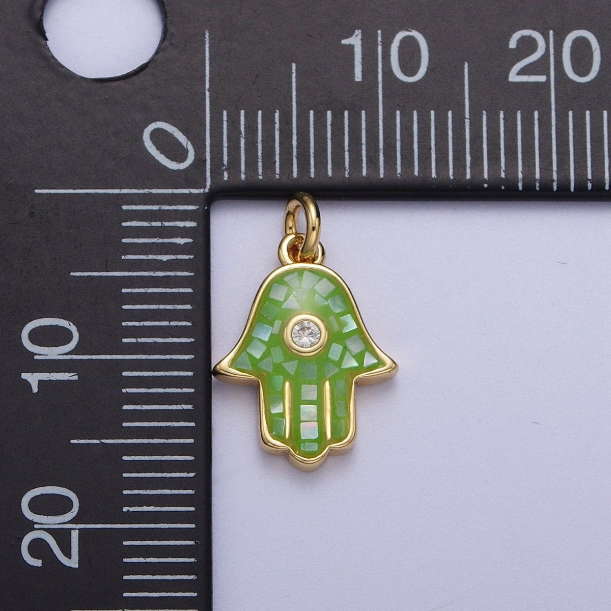 Natural Green Pink White Blue Black Shell Hamsa Hand Charm in Gold for Amulet Jewelry | X-755 - X-759