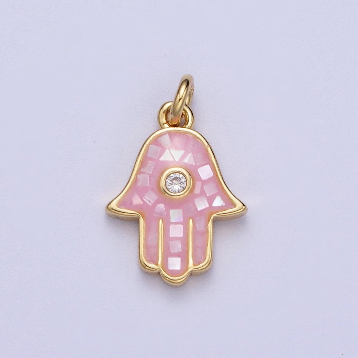 Natural Green Pink White Blue Black Shell Hamsa Hand Charm in Gold for Amulet Jewelry | X-755 - X-759