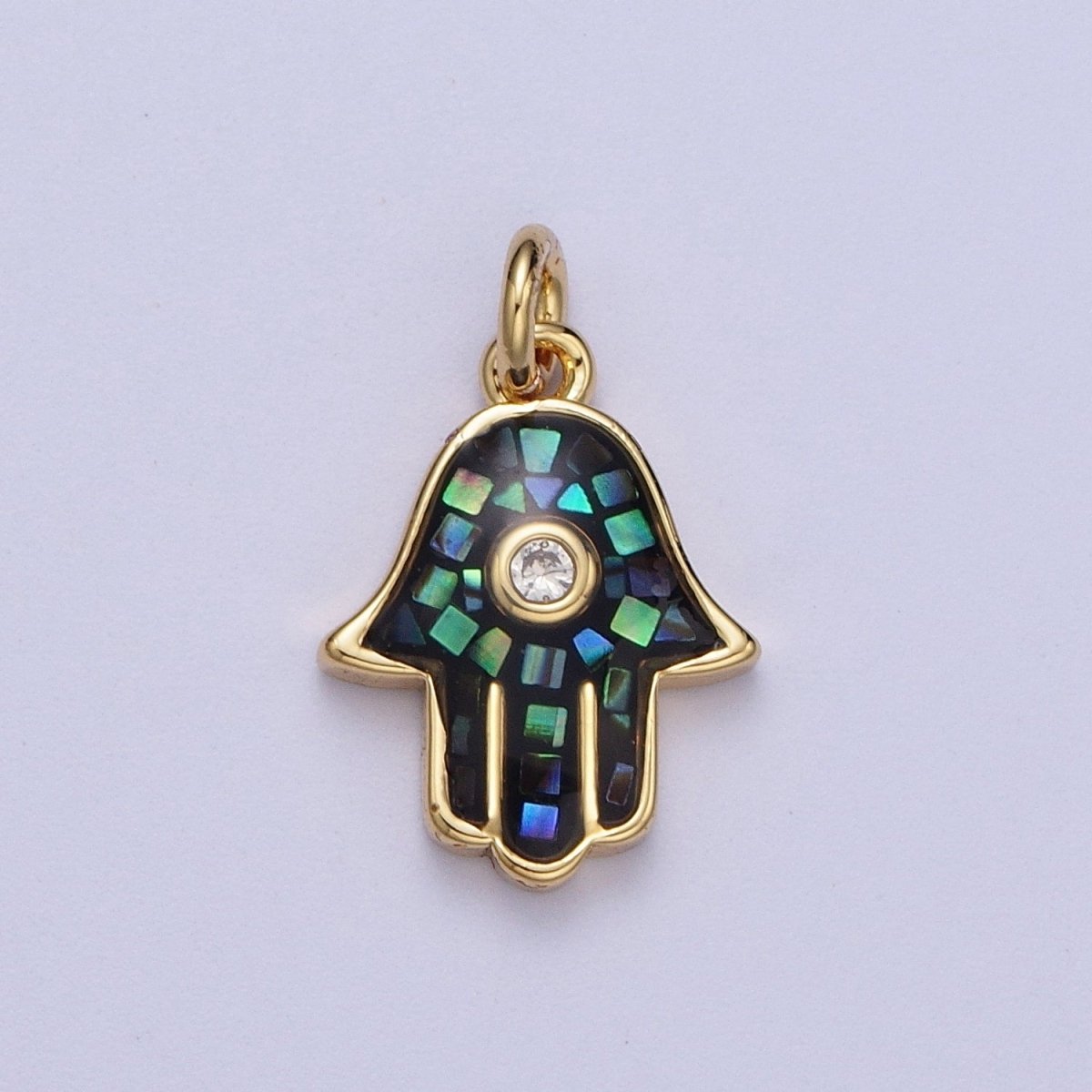 Natural Green Pink White Blue Black Shell Hamsa Hand Charm in Gold for Amulet Jewelry | X-755 - X-759