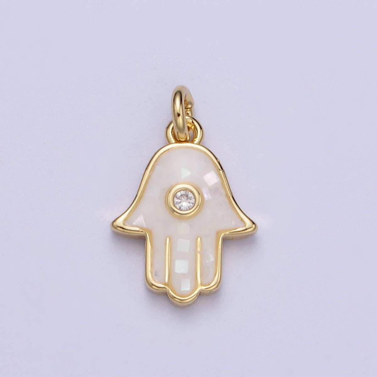 Natural Green Pink White Blue Black Shell Hamsa Hand Charm in Gold for Amulet Jewelry | X-755 - X-759