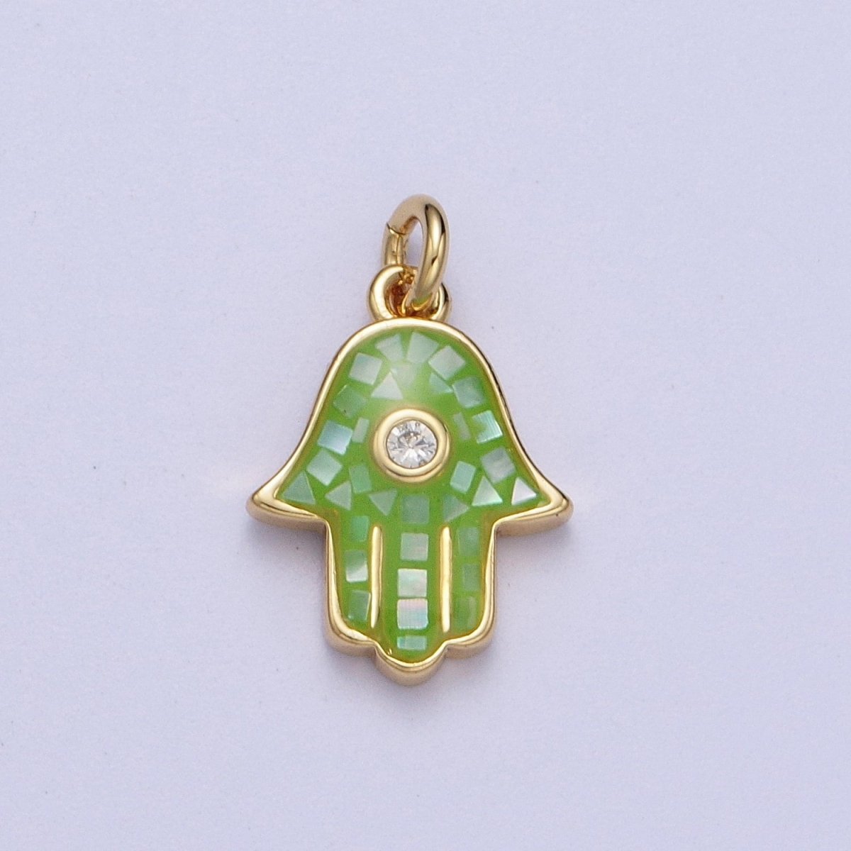 Natural Green Pink White Blue Black Shell Hamsa Hand Charm in Gold for Amulet Jewelry | X-755 - X-759