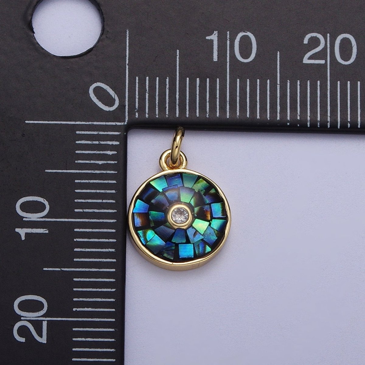Natural Green Pink White Blue Black Shell Round Medallion Sun Charm in Gold for Celestial Jewelry| X-760 -X-764
