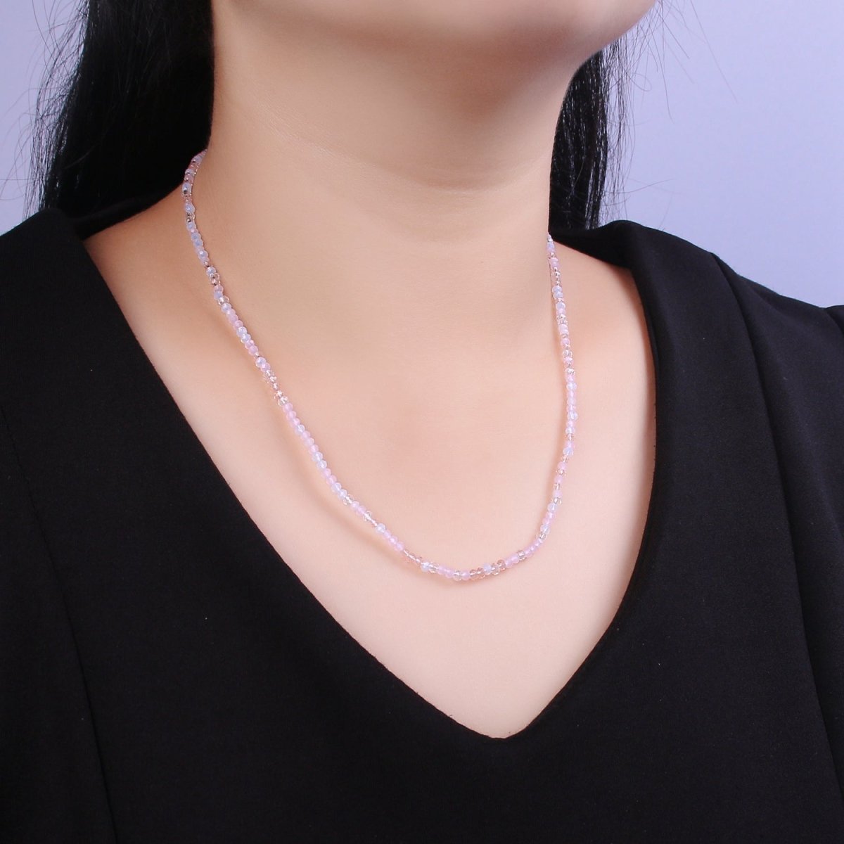 Natural Pink Morganite Aqua Beads Necklace, 3mm Multi Berry Micro Faceted Round Beads Necklace, Tiny Bead Necklace, Women's Necklace | WA-452 Clearance Pricing