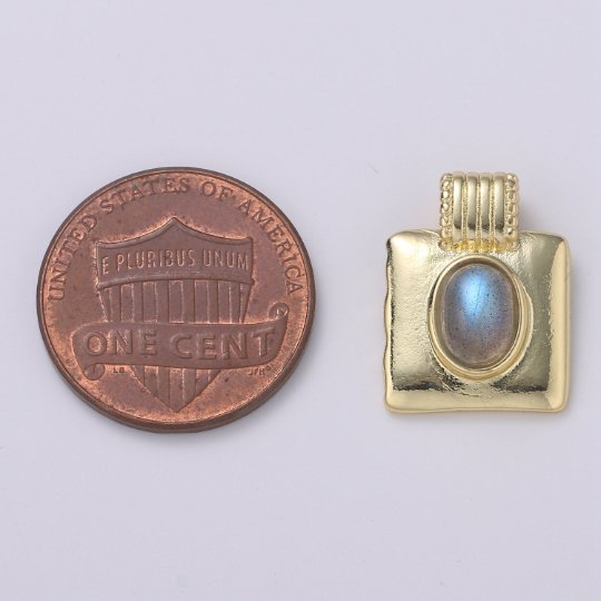 Natural Rainbow Labradorite Oval Square Medallion 14k Gold Filled Pendant for Necklace Component H-343