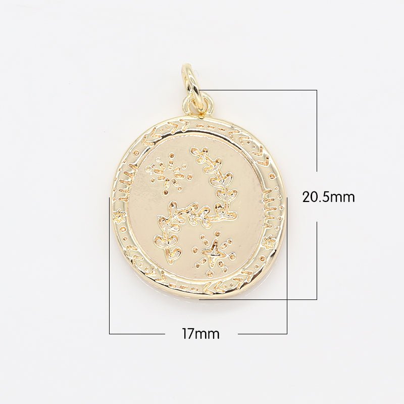 Nature Floral Ornament Golden Rustic Coin Charm, Gold Plated Floral Nature Charm Pendant GP-130 - DLUXCA