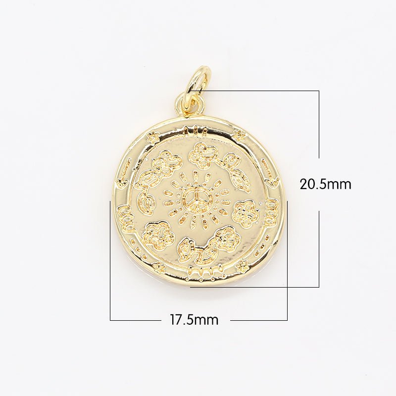 Nature Printed Golden Rustic Coin Charm, Plain Gold Ancient Medallion Charm Pendant GP-139 - DLUXCA