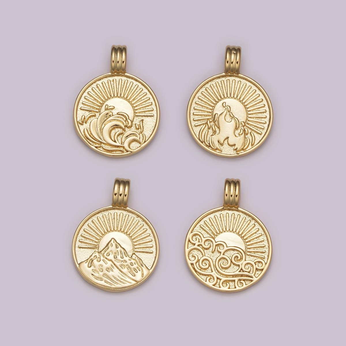 NEW ELEMENT Collection Gold Element Charm Fire Wind Earth Ocean Wave Charm 24K Gold Filled Medallion for Necklace Bracelet Supply N-469 - N-472