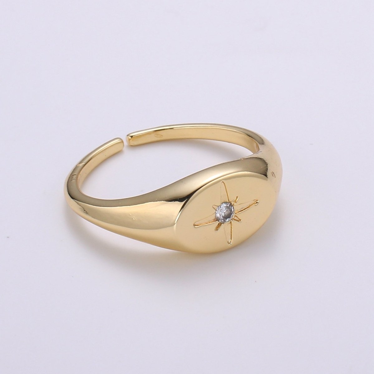 North Star of the Universe Gold Ring, Solitaire CZ Milky way Adjustable Gold Signet Ring, Simple Ring, Circle Ring R-494 S-108