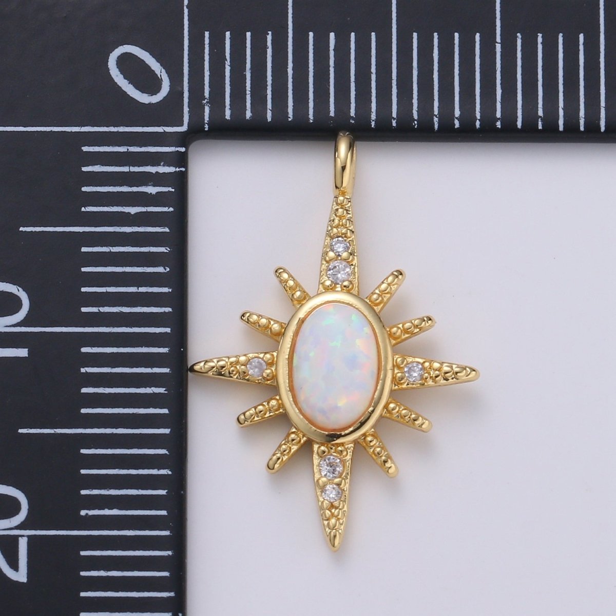 Northstar 24K Gold Opal White Blue Star Charm with Micro Pave Cubic Zirconia Pendant E-035 E-036